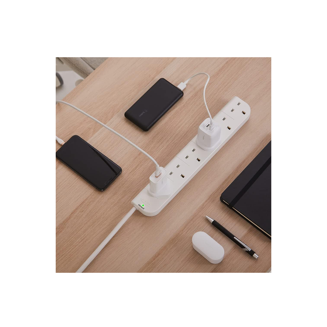 وصلة تمديد بيلكين E Series 6 Plug SurgeStrip Surge المحمية - أبيض وصلة تمديد بيلكين E Series 6 Plug SurgeStrip Surge المحمية - أبيض